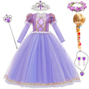 Vestido Rapunzel Princesa Disney (Luxo) | Fantasia Infantil Manga Longa Tule e Paetês