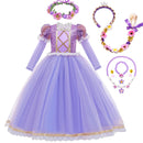 Vestido Rapunzel Princesa Disney (Luxo) | Fantasia Infantil Manga Longa Tule e Paetês