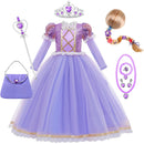 Vestido Rapunzel Princesa Disney (Luxo) | Fantasia Infantil Manga Longa Tule e Paetês