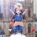 Action figure Nezuko Kamado com máscara de Inosuke Hashibira (Chibi) | 20cm