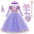 Vestido Rapunzel Princesa Disney (Luxo) | Fantasia Infantil Manga Longa Tule e Paetês