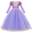 Vestido Rapunzel Princesa Disney (Luxo) | Fantasia Infantil Manga Longa Tule e Paetês